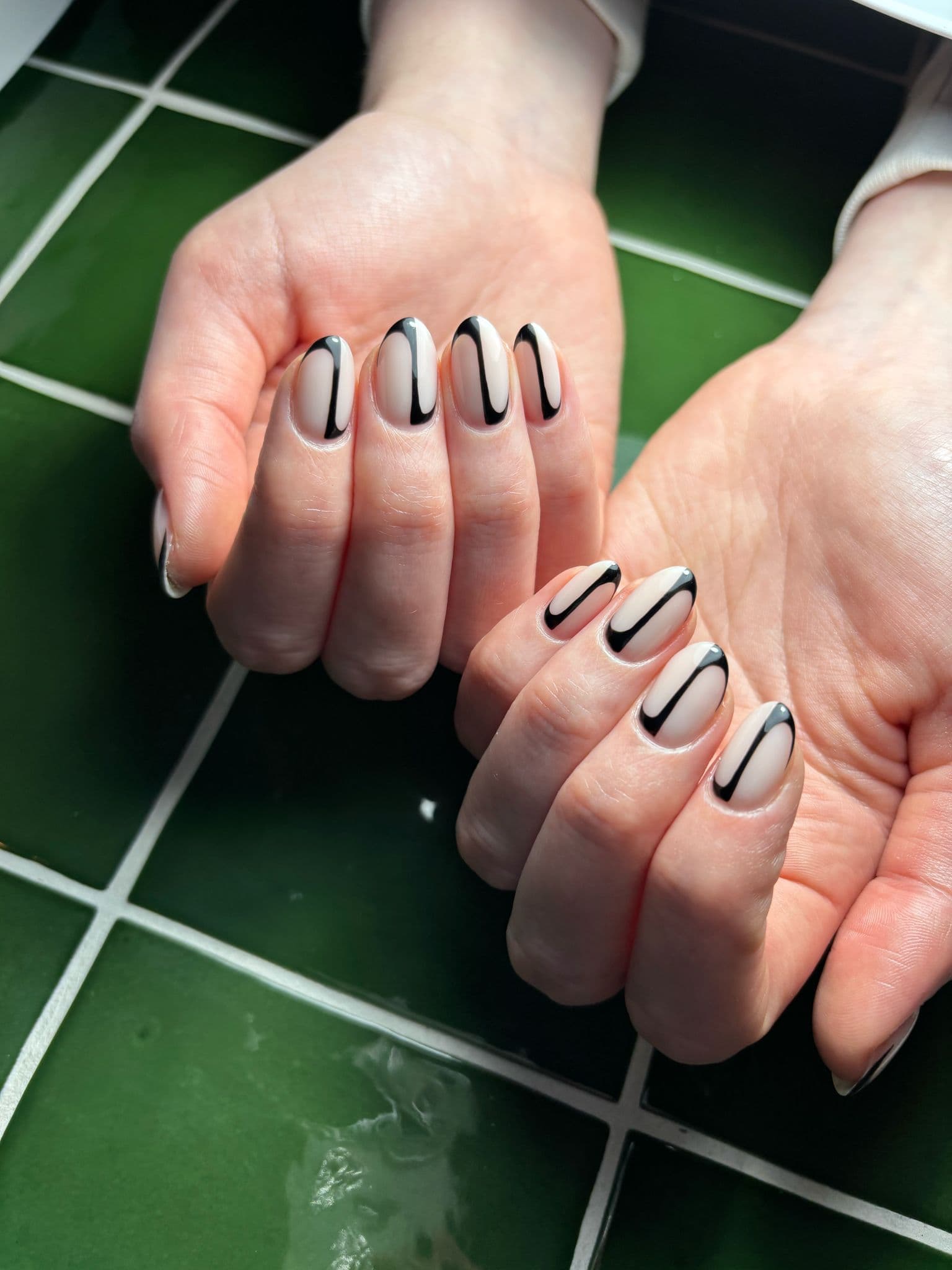 Level 2 Nail Art Black Lines on Light Base