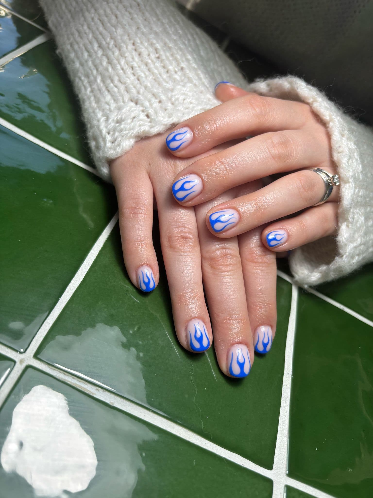 Level 3 Nail Art Natural Base with Blue Flames
