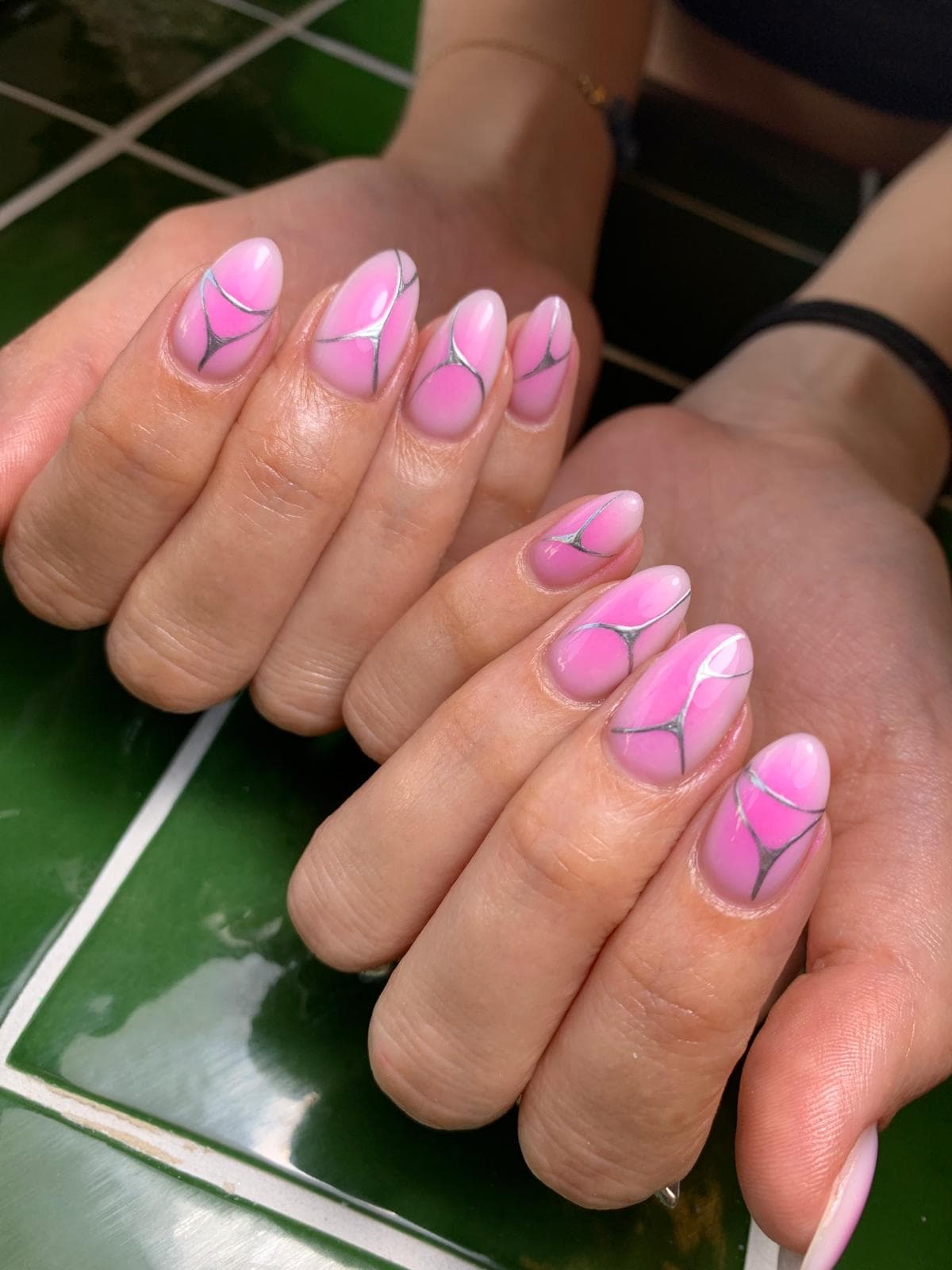 Level 3 Nail Art Light Pink with Airbrush and Abstract Shapes on Top