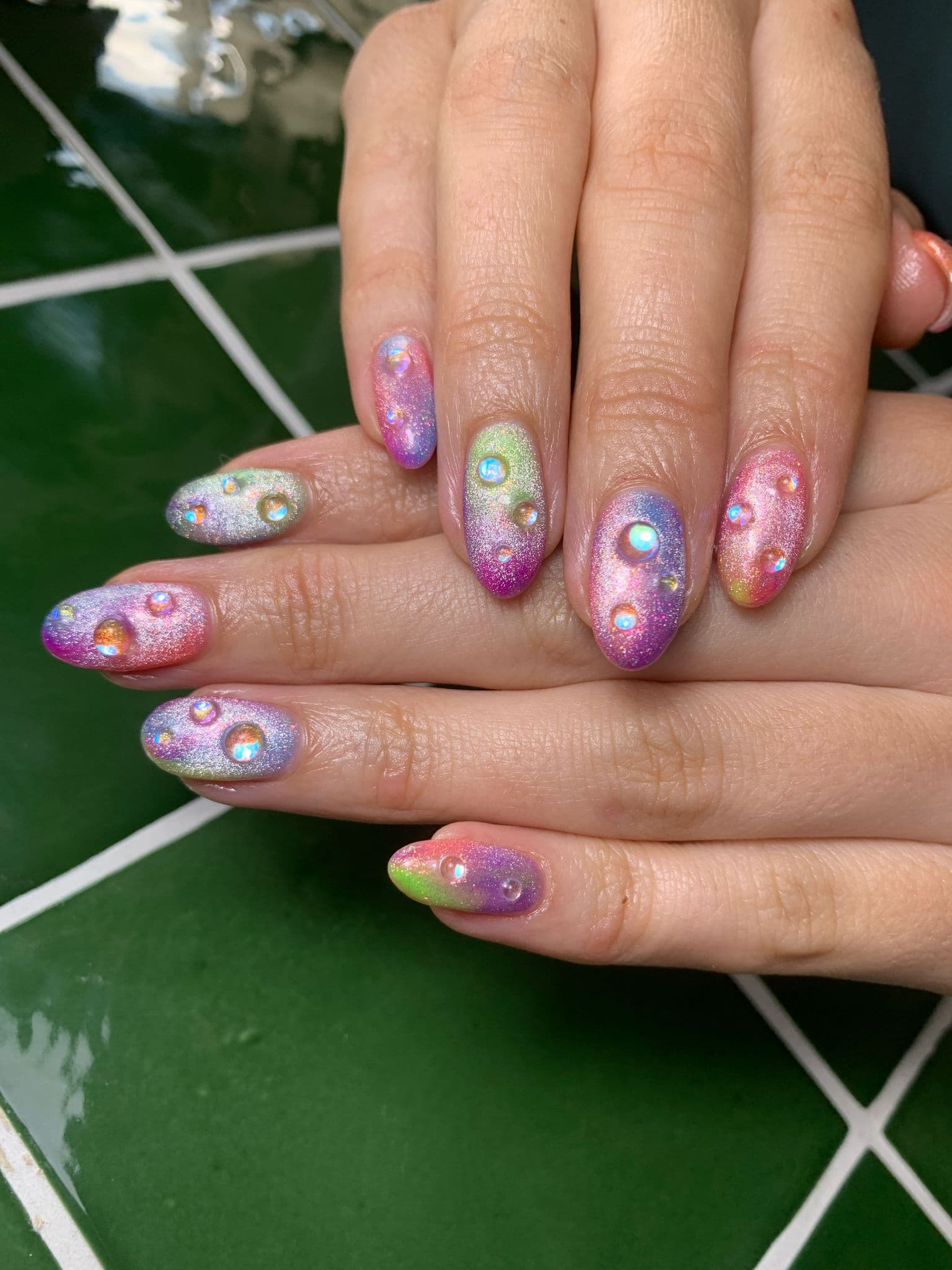 Level 4 Nail Art Rainbow Colors with Glitter Effect Bubbles on Top