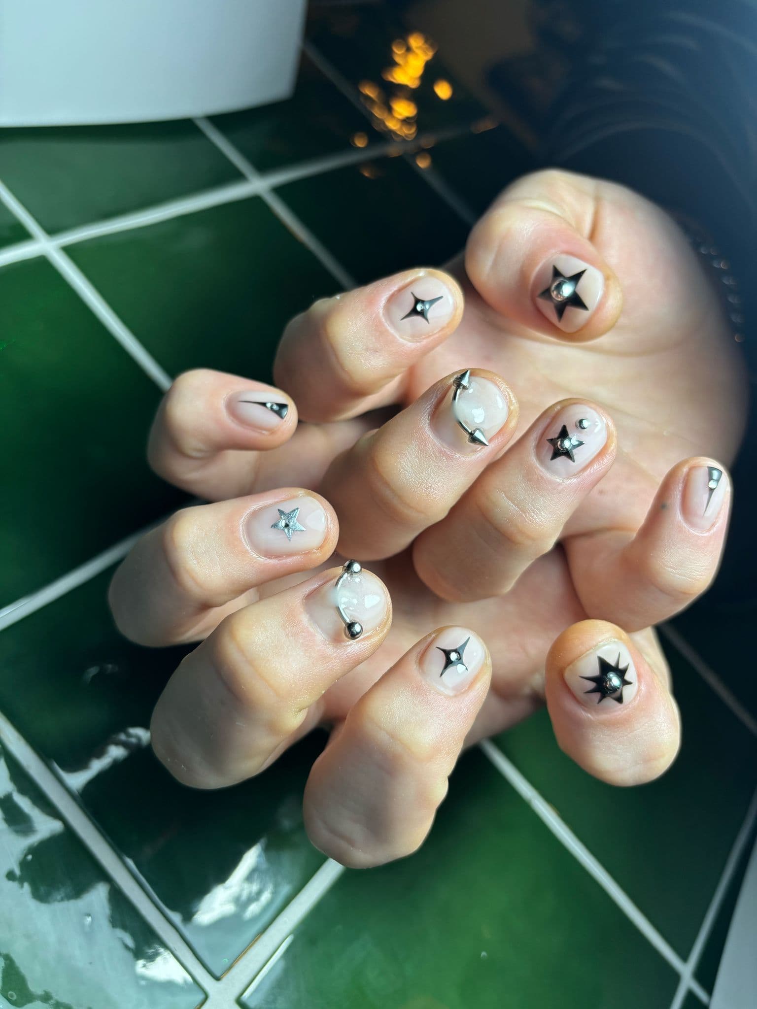 Level 4 Nail Art Natural Base with Tattoo and Piercing Design